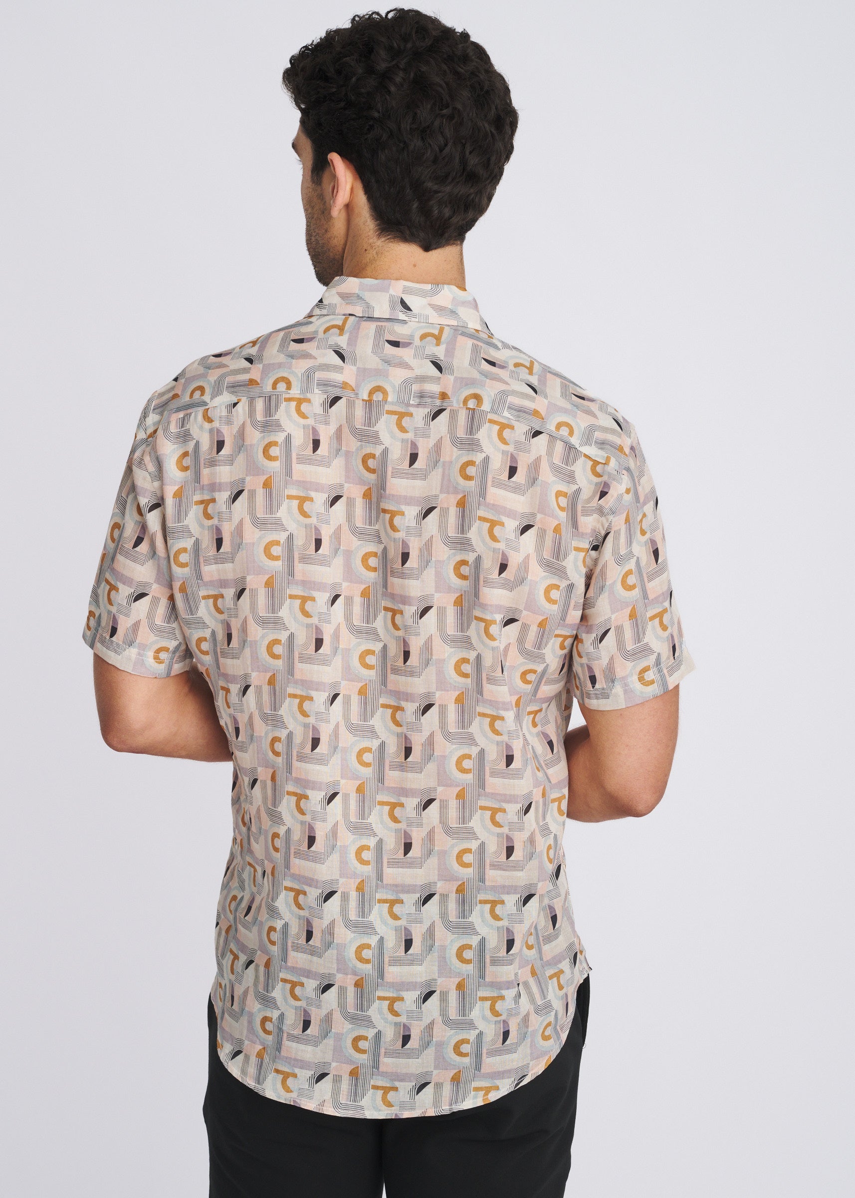 PARFAIT/SEACREST ABSTRACT PRINTED LIGHTWEIGHT LINEN/TENCEL SHORT SLEEVE SHIRT PM-45043
