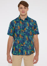 NAVY/GOLD CHEETAHS COTTON/SILK WOVEN SHORT SLEEVE SHIRT PM-46001