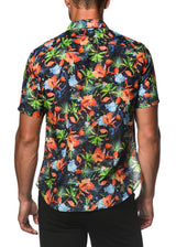 NAVY RAINFOREST COTTON/SILK SHORT SLEEVE WOVEN SHIRT PM-46016