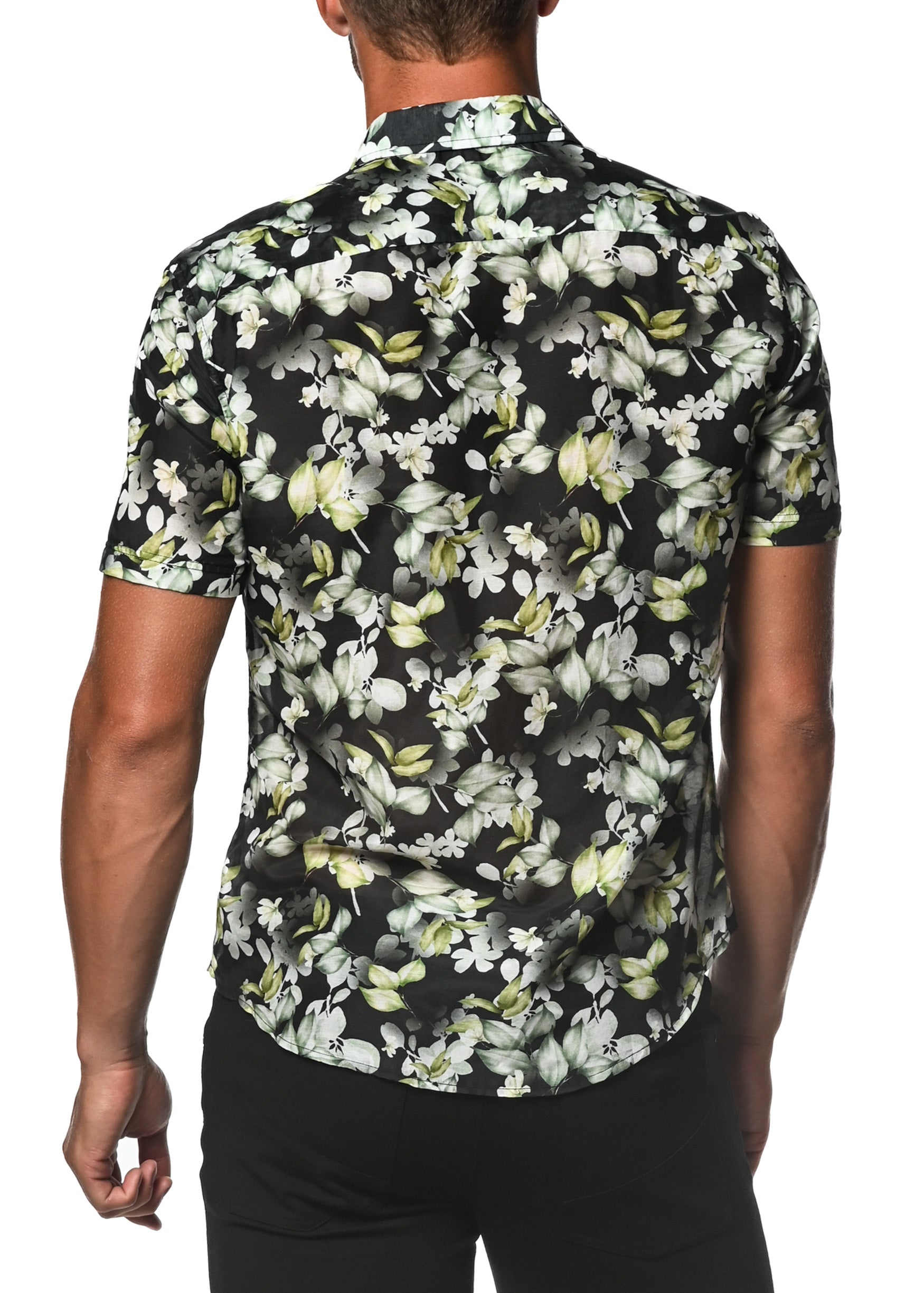 WHITE ORCHIDS COTTON/SILK SHORT SLEEVE WOVEN SHIRT PM-46017