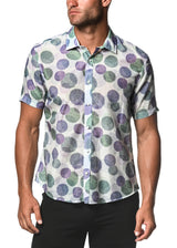 PURPLE/MINT STUMPS COTTON/SILK SHORT SLEEVE WOVEN SHIRT PM-46018