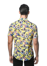 YELLOW/ BLUE FLORAL PRINTED COTTON SILK SHORT SLEEVES WOVEN SHIRT PM-46029
