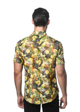 CORAL/ LEMON FRUITS PRINTED COTTON SILK SHORT SLEEVES WOVEN SHIRT PM-46030