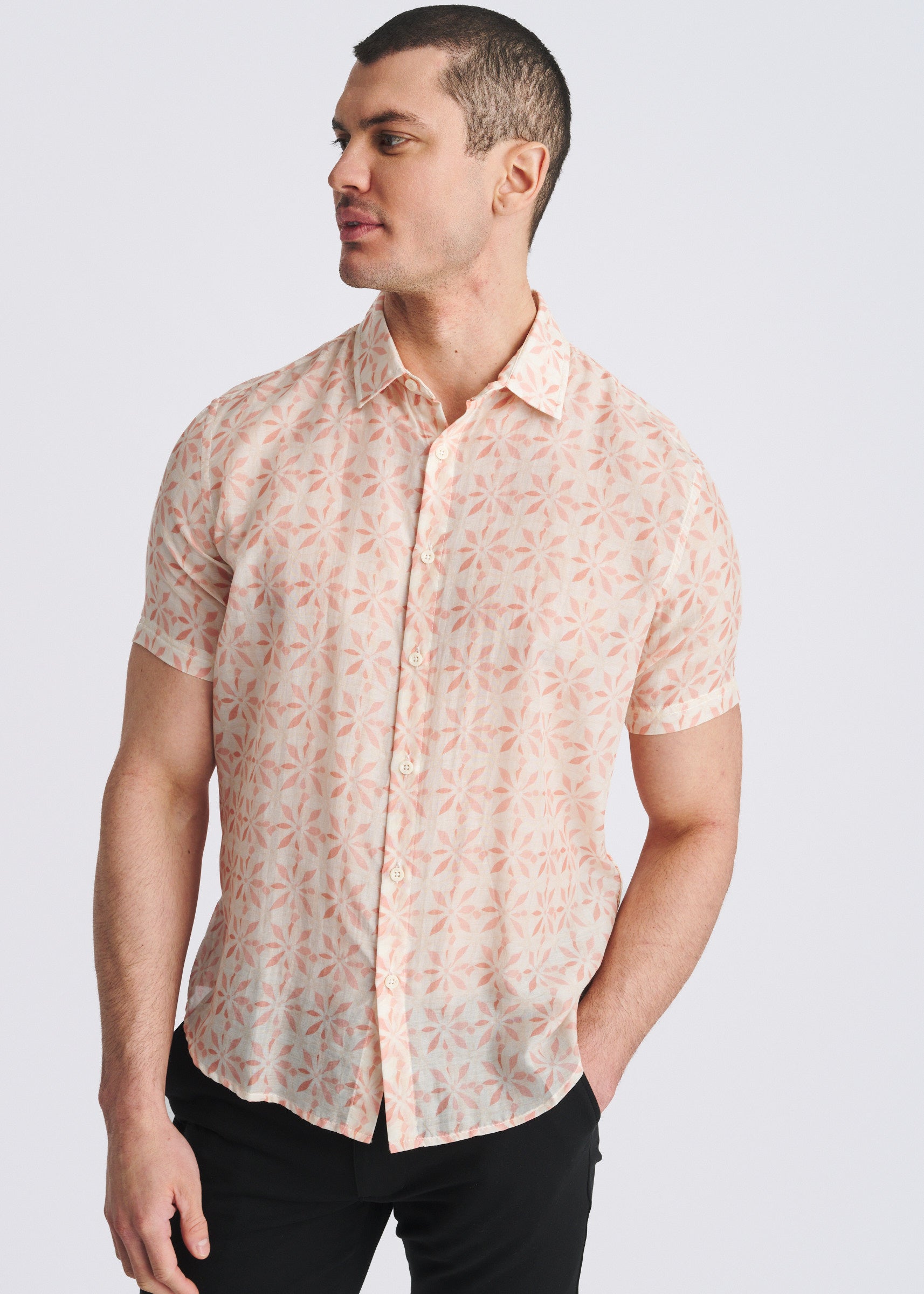 Lightweight Cotton/Silk Short Sleeve Shirt peach / S