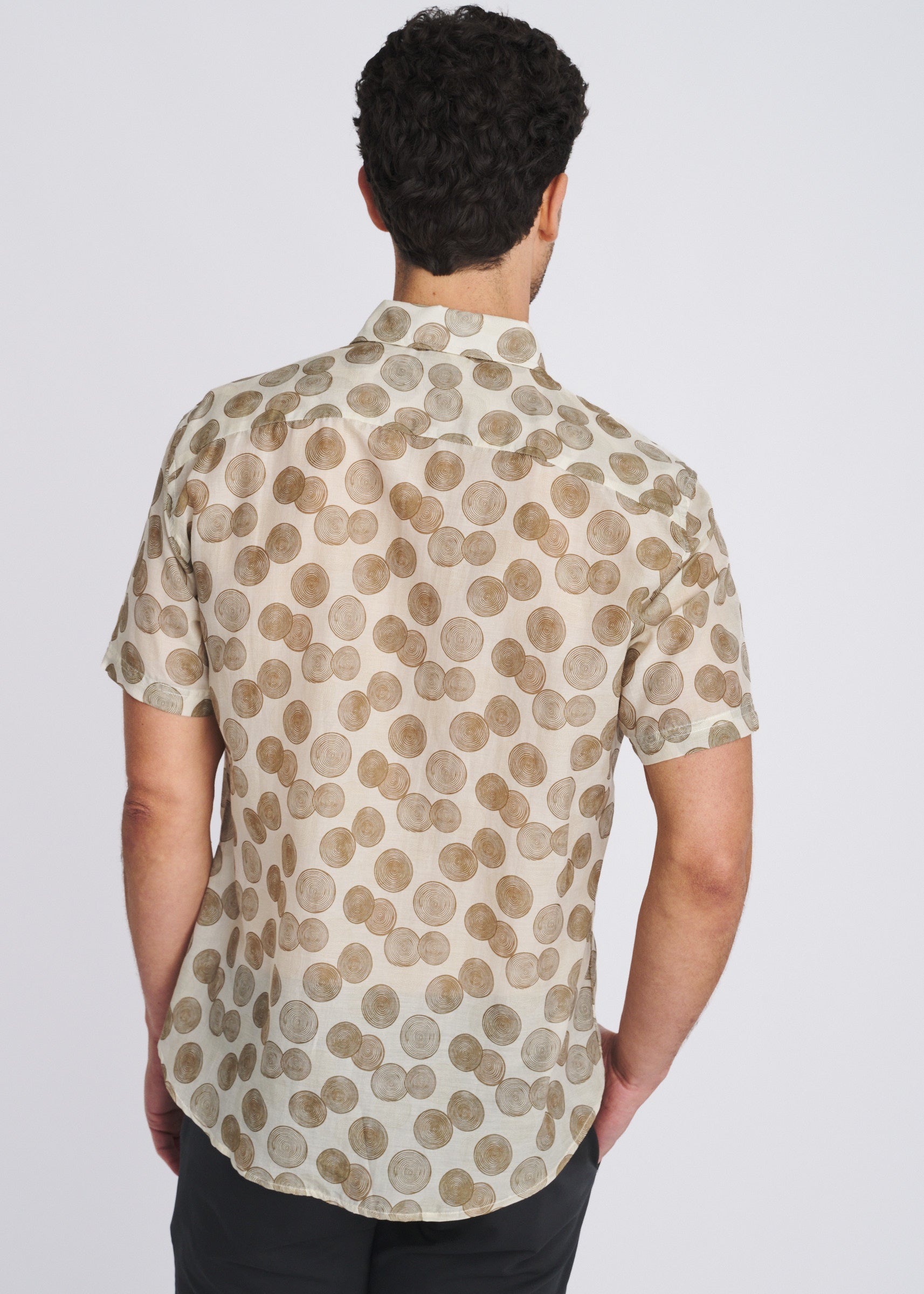 LATTE/ESPRESSO STUMPS PRINTED LIGHTWEIGHT COTTON/SILK SHORT SLEEVE WOVEN SHIRT PM-46050