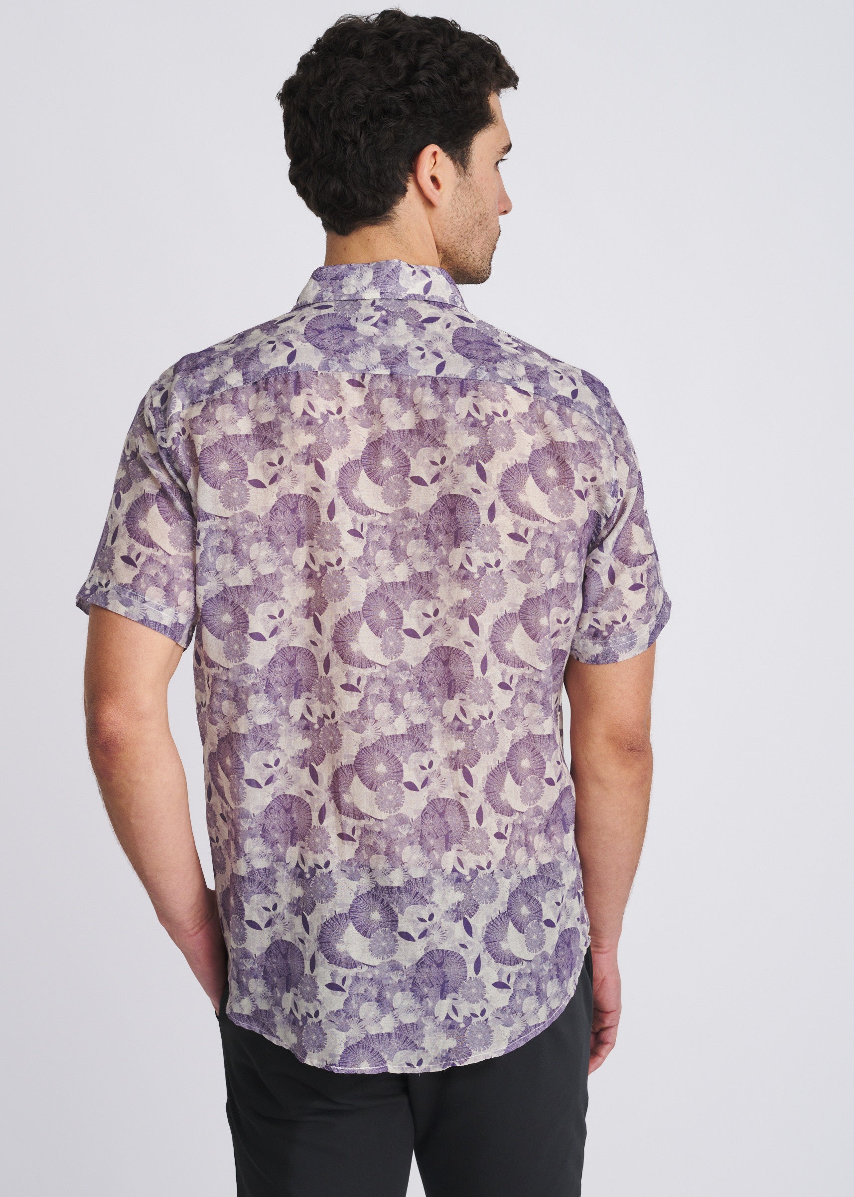 SKY/NAVY FLORAL PRINTED LIGHTWEIGHT LINEN/TENCEL SHORT SLEEVE SHIRT PM-45051
