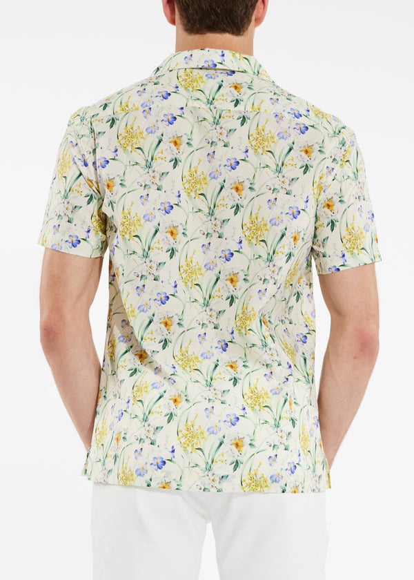 LILAC/YELLOW FLORAL TENCEL/COTTON SHORT SLEEVE WOVEN CAMP SHIRT PM-47001