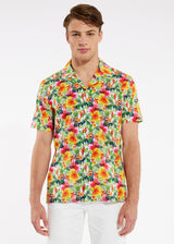 YELLOW/FUCHSIA HIBISCUS TENCEL/COTTON SHORT SLEEVE WOVEN CAMP SHIRT PM-47002