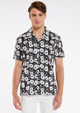 BLACK/WHITE FLORAL TENCEL/COTTON SHORT SLEEVE WOVEN CAMP SHIRT PM-47004