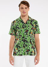 BLACK/GREEN CACTUS TENCEL/COTTON SHORT SLEEVE WOVEN CAMP SHIRT PM-47007