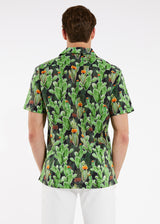 BLACK/GREEN CACTUS TENCEL/COTTON SHORT SLEEVE WOVEN CAMP SHIRT PM-47007