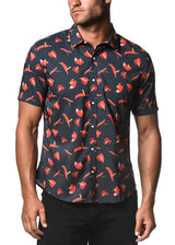 NAVY/RED ANTHURIUM TENCEL/COTTON SHORT SLEEVE WOVEN SHIRT PM-47022