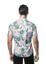 CLOUD/ TEAL FAUNA PRINTED COTTON TENCEL SHORT SLEEVES WOVEN SHIRT PM-47043