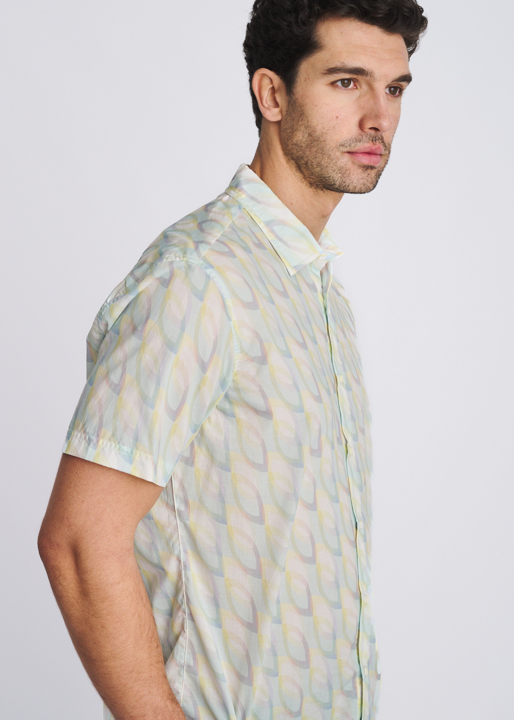 SEAFOAM/YOLK OVALS PRINTED LIGHTWEIGHT COTTON/TENCEL SHORT SLEEVE WOVEN SHIRT PM-47062