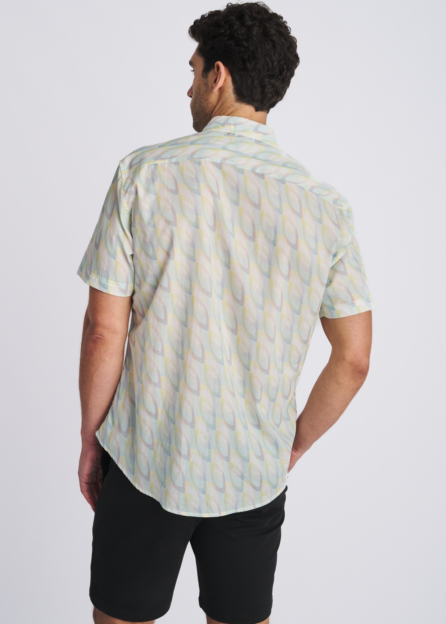 SEAFOAM/YOLK OVALS PRINTED LIGHTWEIGHT COTTON/TENCEL SHORT SLEEVE WOVEN SHIRT PM-47062