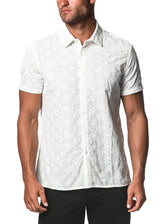 WHITE COTTON EYELET WOVEN SHORT SLEEVE SHIRT PM-48016