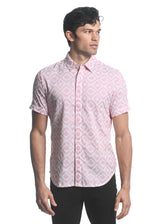 CORAL/ WHITE DIAMONDS COTTON JACQUARD SHORT SLEEVES WOVEN SHIRT PM-48020