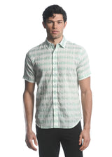 GREEN/ WHITE DIAMONDS COTTON JACQUARD SHORT SLEEVES WOVEN SHIRT PM-48022
