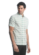 GREEN/ WHITE DIAMONDS COTTON JACQUARD SHORT SLEEVES WOVEN SHIRT PM-48022