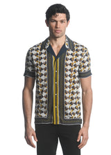 GOLD/ NAVY CLUSTER DOTS PRINTED SHORT SLEEVES WOVEN BORDER SHIRT PM-48036