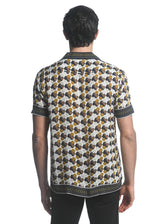 GOLD/ NAVY CLUSTER DOTS PRINTED SHORT SLEEVES WOVEN BORDER SHIRT PM-48036