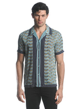 NAVY/ KHAKI CHEVRON PRINTED SHORT SLEEVES WOVEN BORDER SHIRT PM-48037