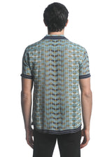 NAVY/ KHAKI CHEVRON PRINTED SHORT SLEEVES WOVEN BORDER SHIRT PM-48037