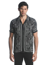 BLACK/ WHITE PAISLEY PRINTED SHORT SLEEVES WOVEN BORDER SHIRT PM-48041
