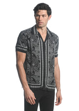 BLACK/ WHITE PAISLEY PRINTED SHORT SLEEVES WOVEN BORDER SHIRT PM-48041
