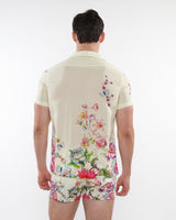 CREAM/MULTI FLORAL PRINTED SHORT SLEEVES WOVEN MODAL BORDER SHIRT PM-49016