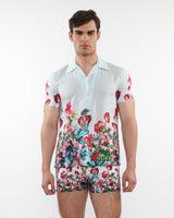 MINT/MULTI FLORAL PRINTED SHORT SLEEVES WOVEN MODAL BORDER SHIRT PM-49017