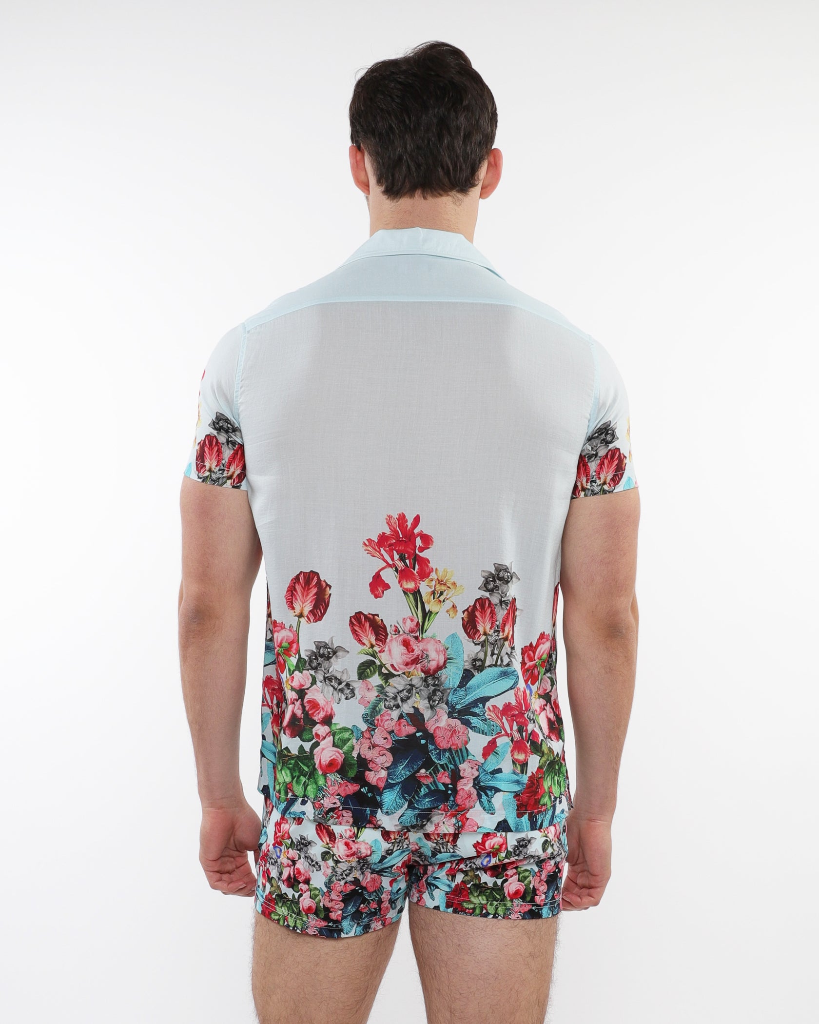 MINT/MULTI FLORAL PRINTED SHORT SLEEVES WOVEN MODAL BORDER SHIRT PM-49017