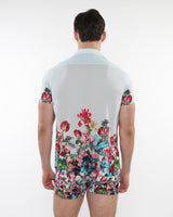 MINT/MULTI FLORAL PRINTED SHORT SLEEVES WOVEN MODAL BORDER SHIRT PM-49017