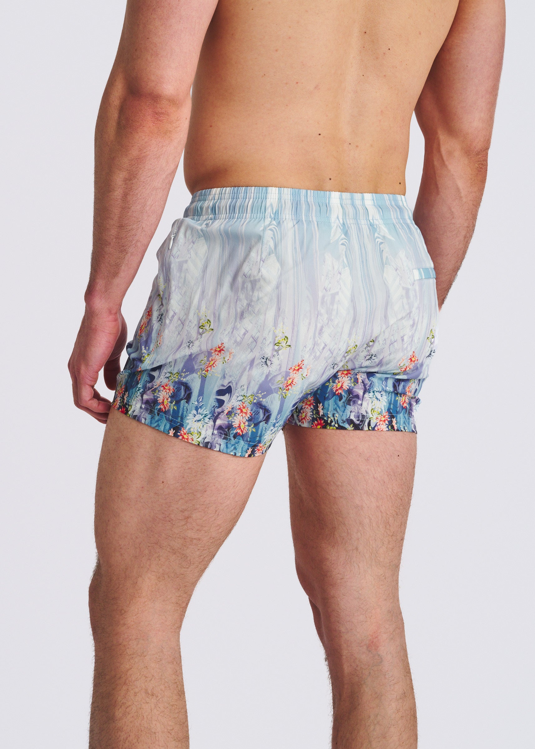 COBALT/TURQUOISE FLORAL 2.5"INSEAM PRINTED SWIM SHORTS W/MESH LINING PM-6002-70