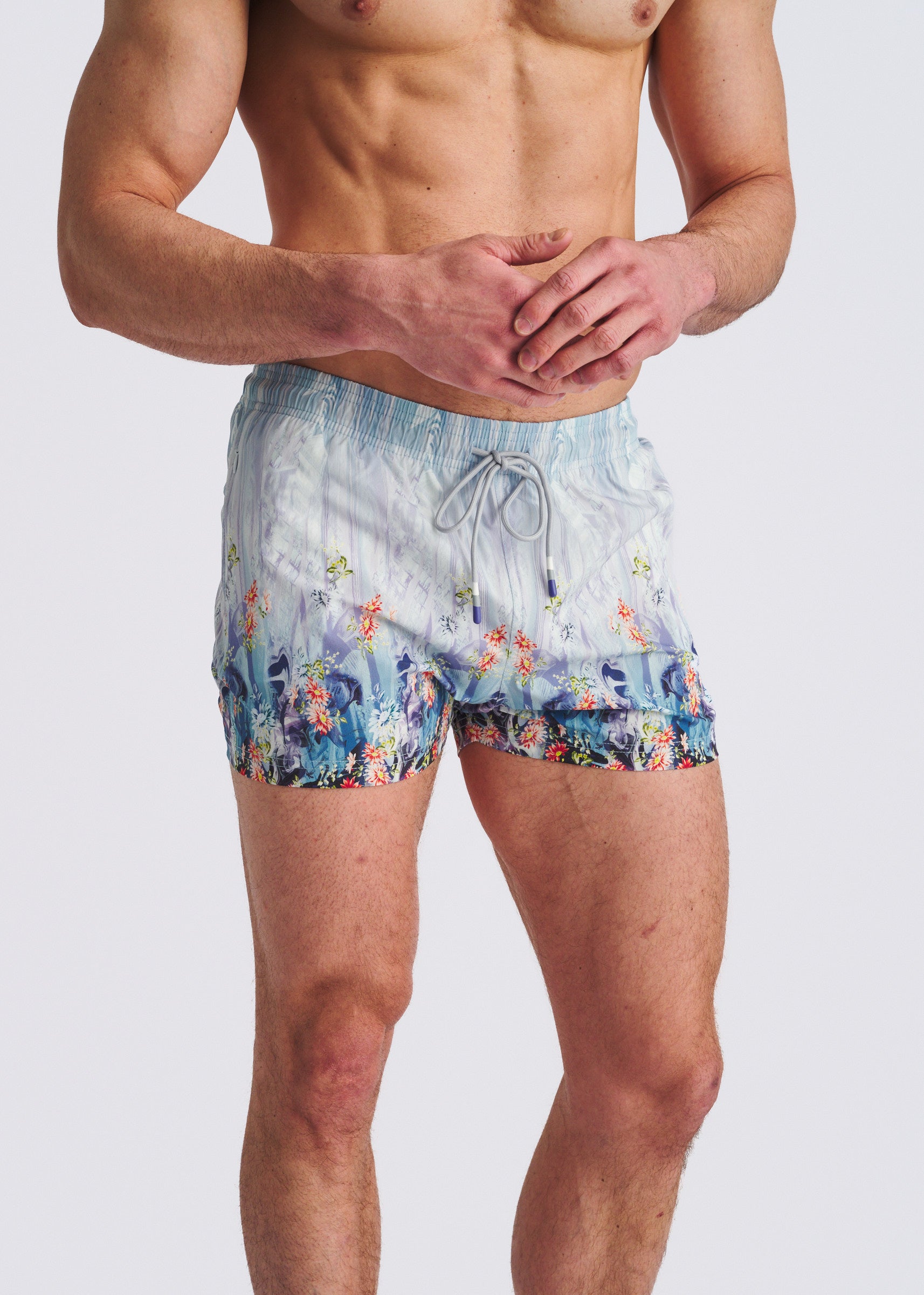 COBALT/TURQUOISE FLORAL 2.5"INSEAM PRINTED SWIM SHORTS W/MESH LINING PM-6002-70