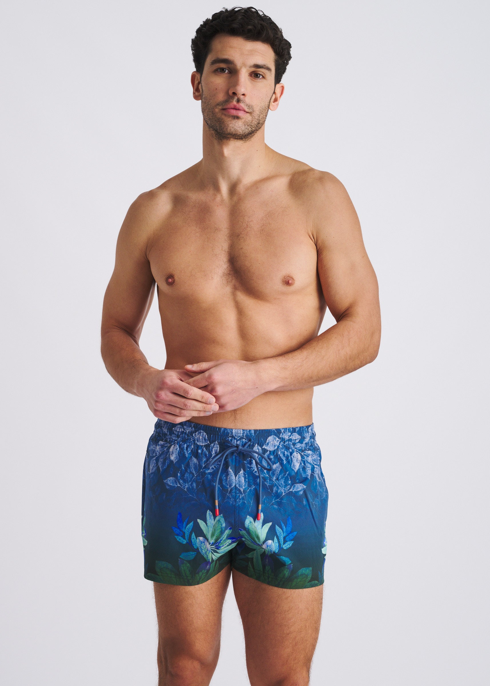 PEACOAT/FOREST LEAVES 2.5"INSEAM PRINTED SWIM SHORTS W/MESH LINING PM-6002-71
