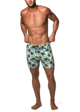 GREEN/NAVY LEAVES MORITZ 6" INSEAM SWIM SHORT PM-6004-51