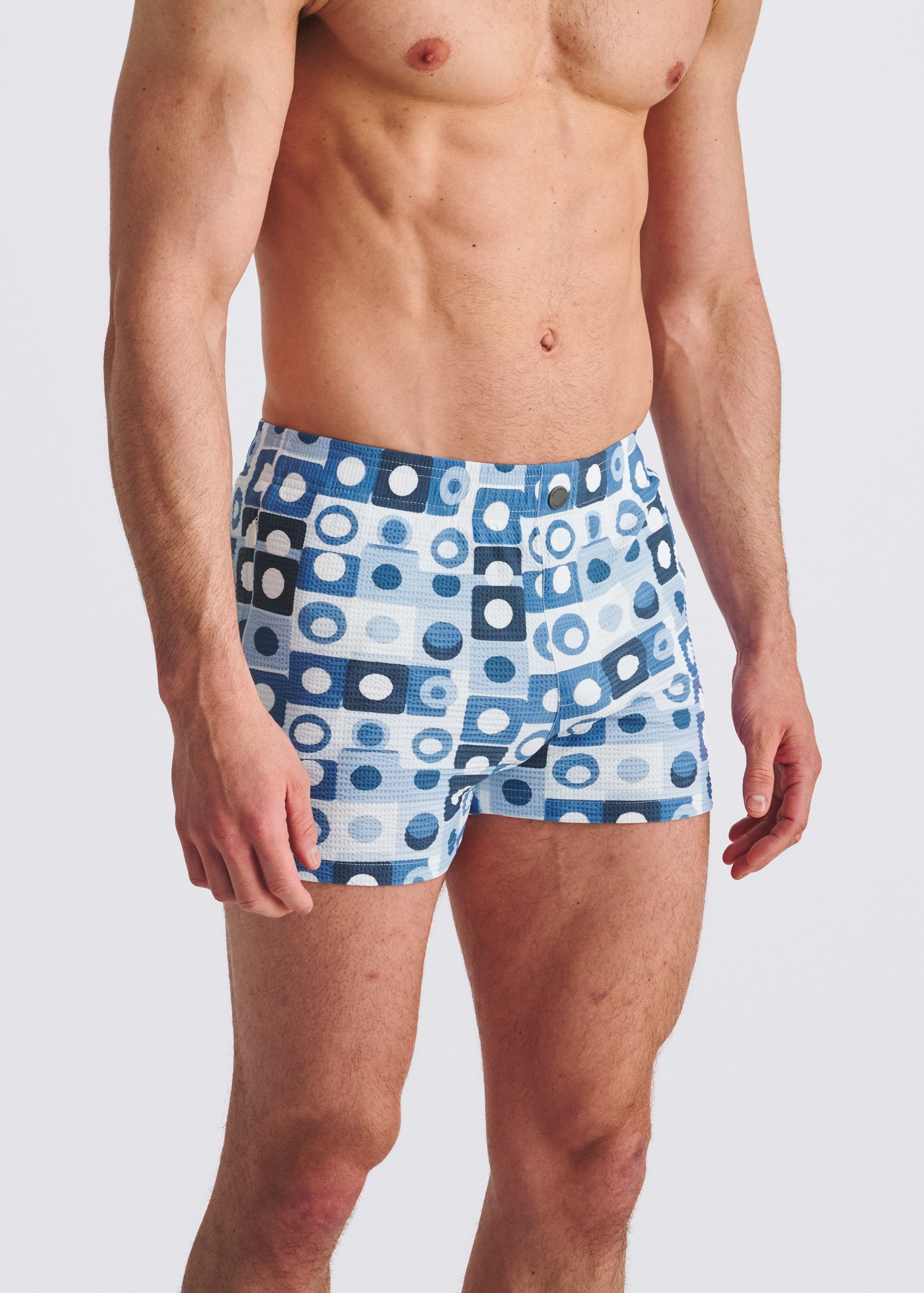 NAVY/SLATE SQUARES SEERSUCKER PRINTED SWIM SHORTS W/MESH LINING PM-6018-59