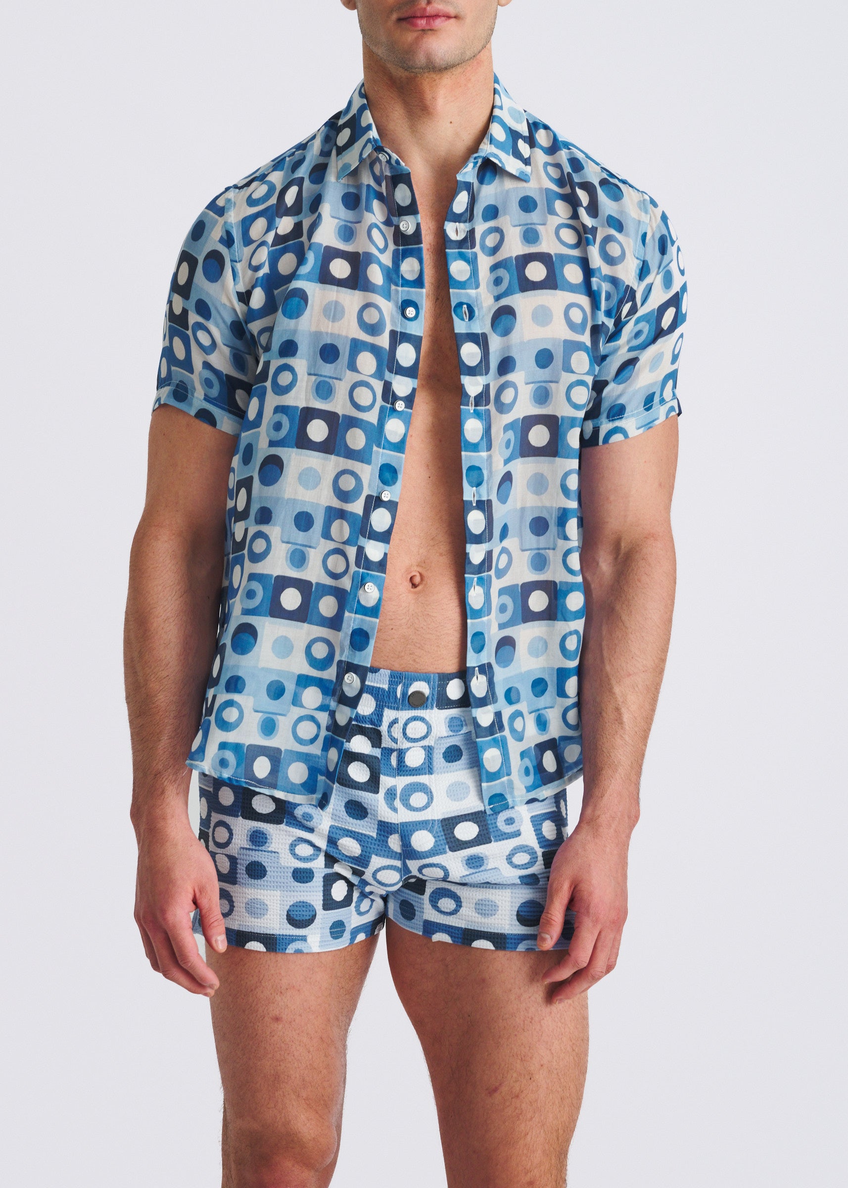 NAVY/SLATE SQUARES SEERSUCKER PRINTED SWIM SHORTS W/MESH LINING PM-6018-59
