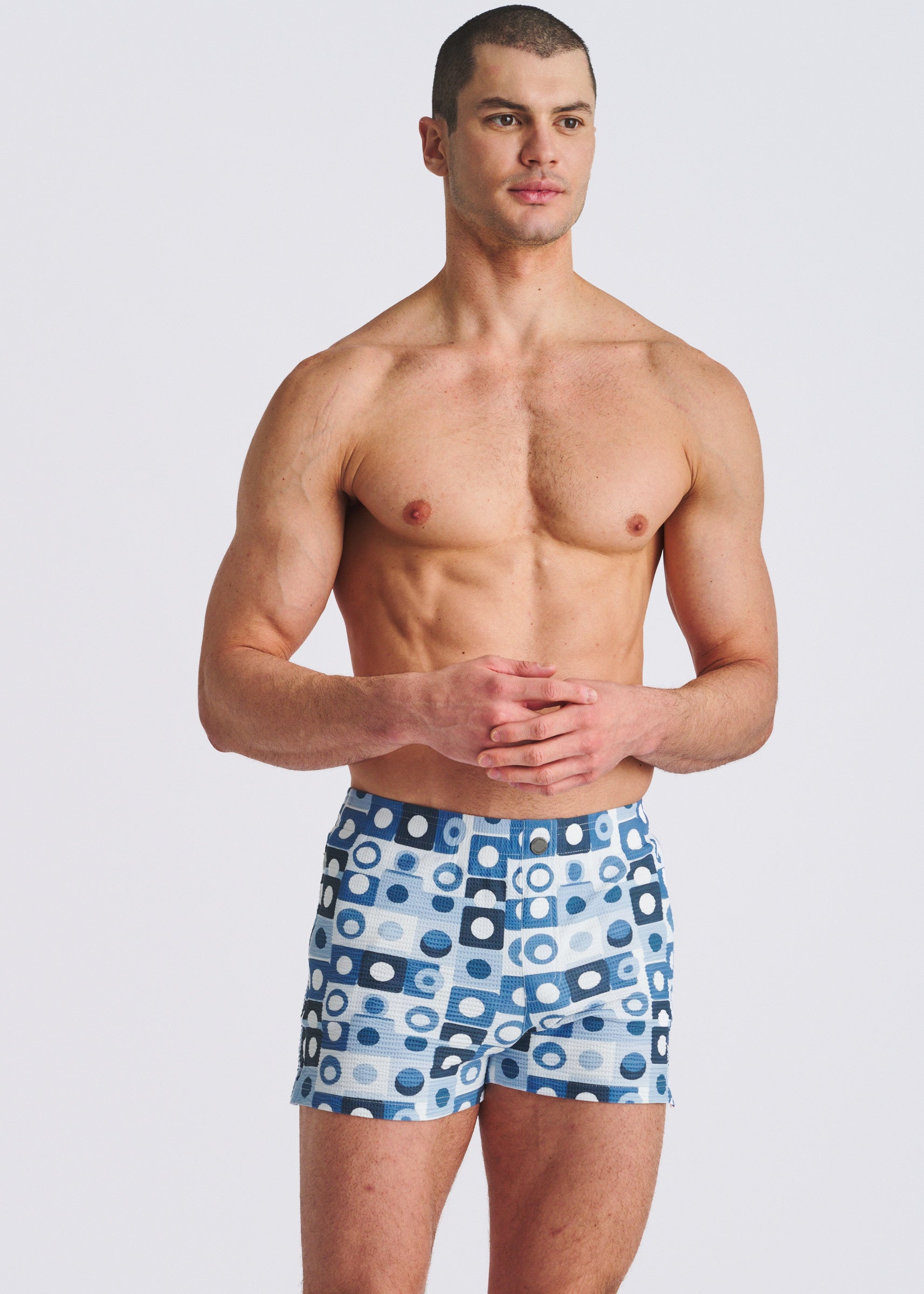 NAVY/SLATE SQUARES SEERSUCKER PRINTED SWIM SHORTS W/MESH LINING PM-6018-59