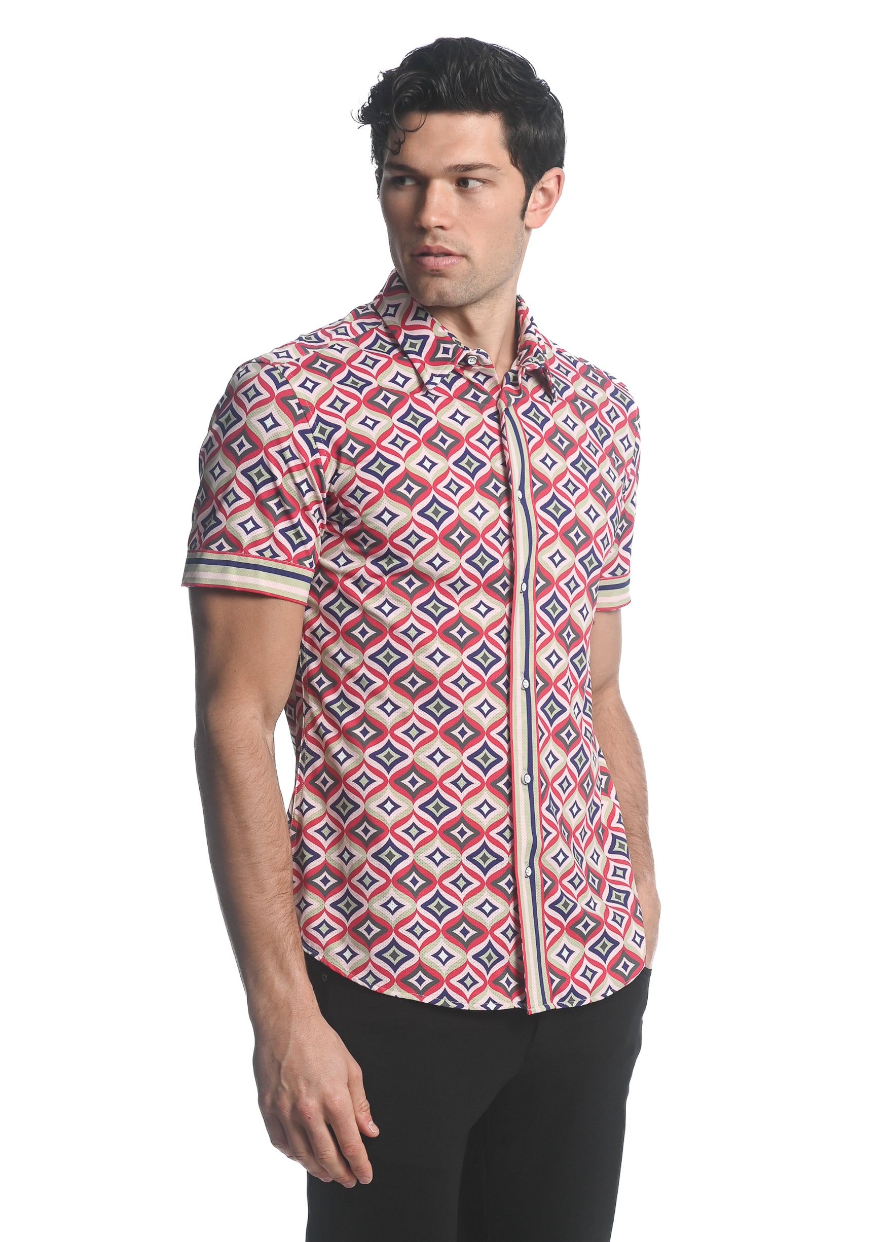 NAVY/ IVY STARS PRINTED PERFORMANCE SHORT SLEEVES STRETCH SHIRT PM-76064