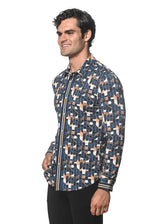 BLUE/NAVY SWIRLS PRINTED PERFORMANCE LONG SLEEVE STRETCH SHIRT PM-76075