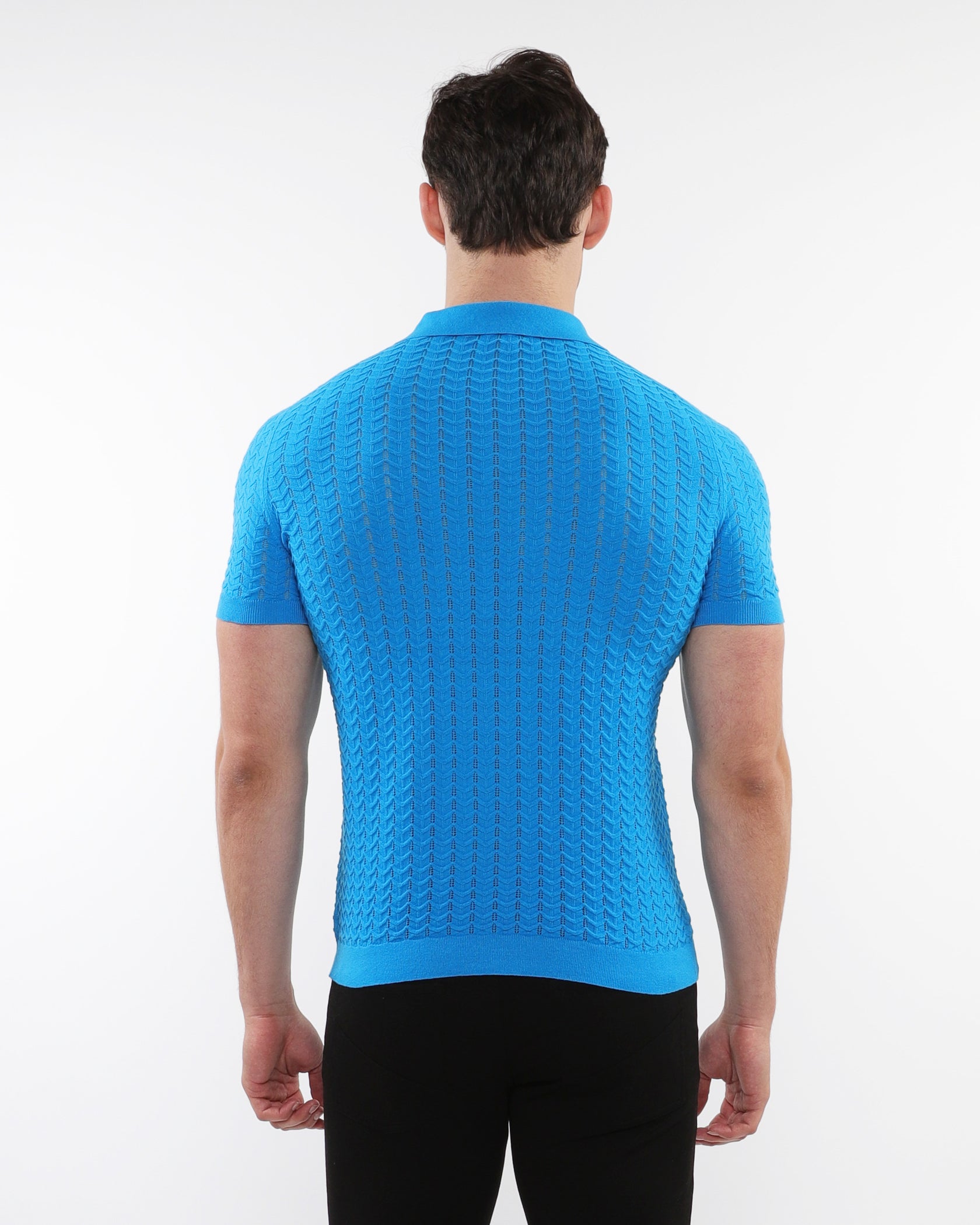 AZURE TEXTURED CHEVRON 3-BUTTON COTTON KNITTED POLO PM-16236