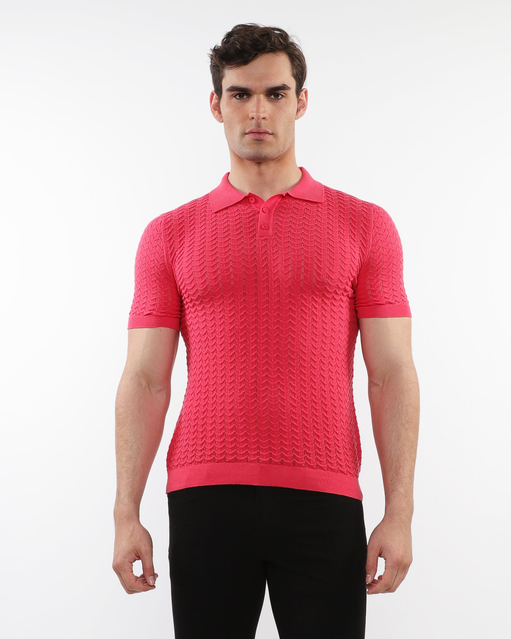 CORAL REEF TEXTURED CHEVRON 3-BUTTON COTTON KNITTED POLO PM