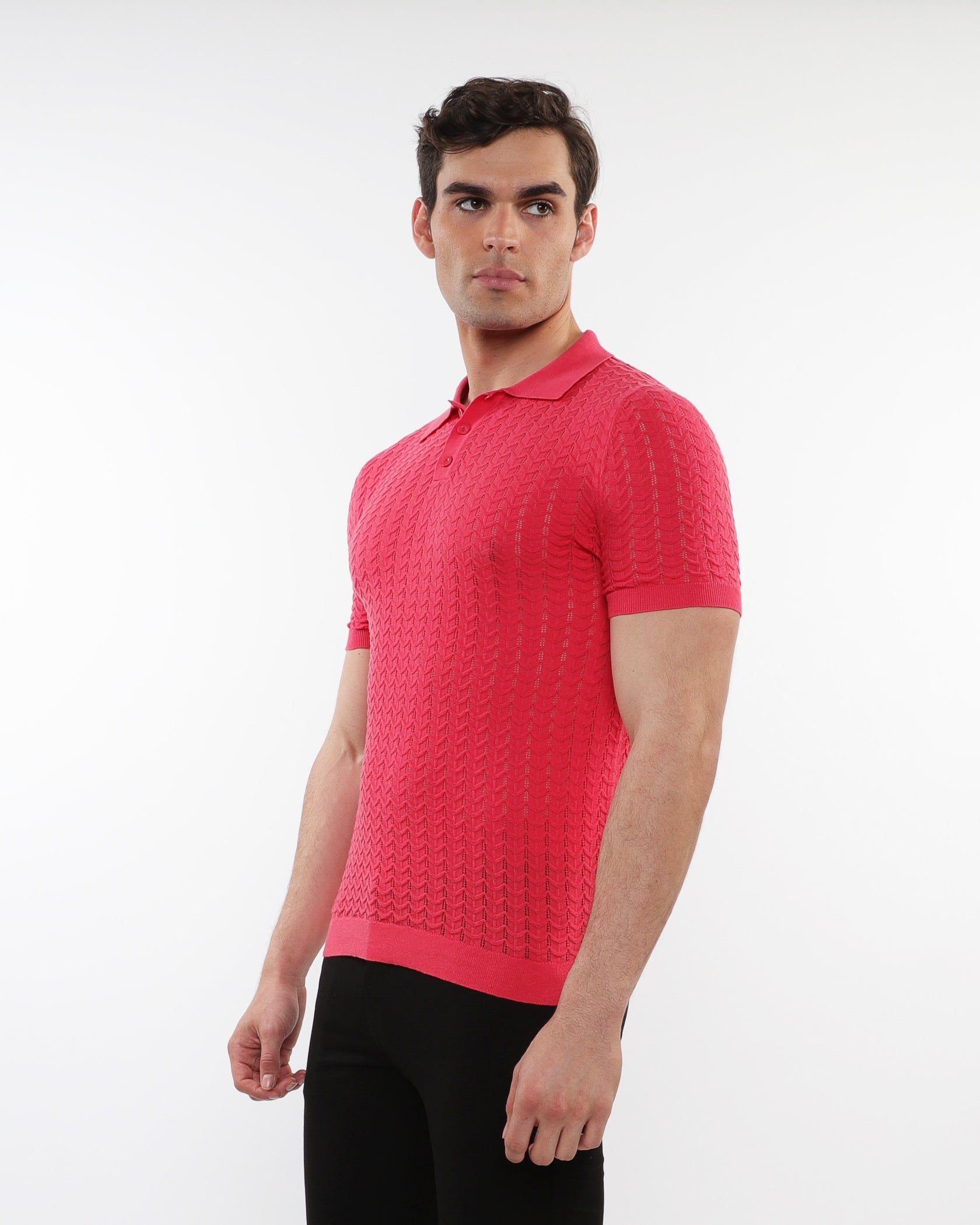 CORAL REEF TEXTURED CHEVRON 3-BUTTON COTTON KNITTED POLO PM-16236