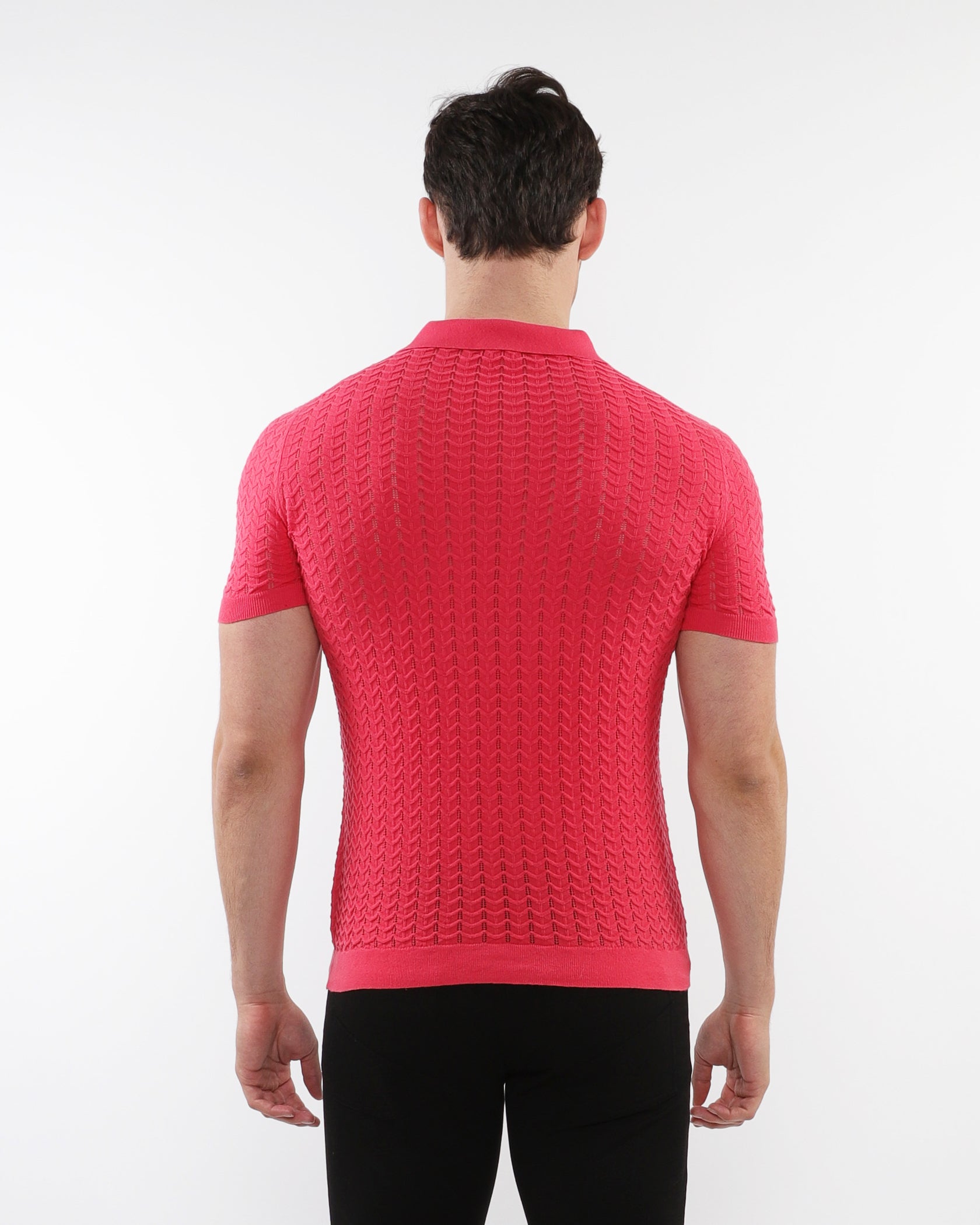 CORAL REEF TEXTURED CHEVRON 3-BUTTON COTTON KNITTED POLO PM-16236
