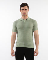 STRAW TEXTURED CHEVRON  3-BUTTON COTTON  KNITTED POLO PM-16236