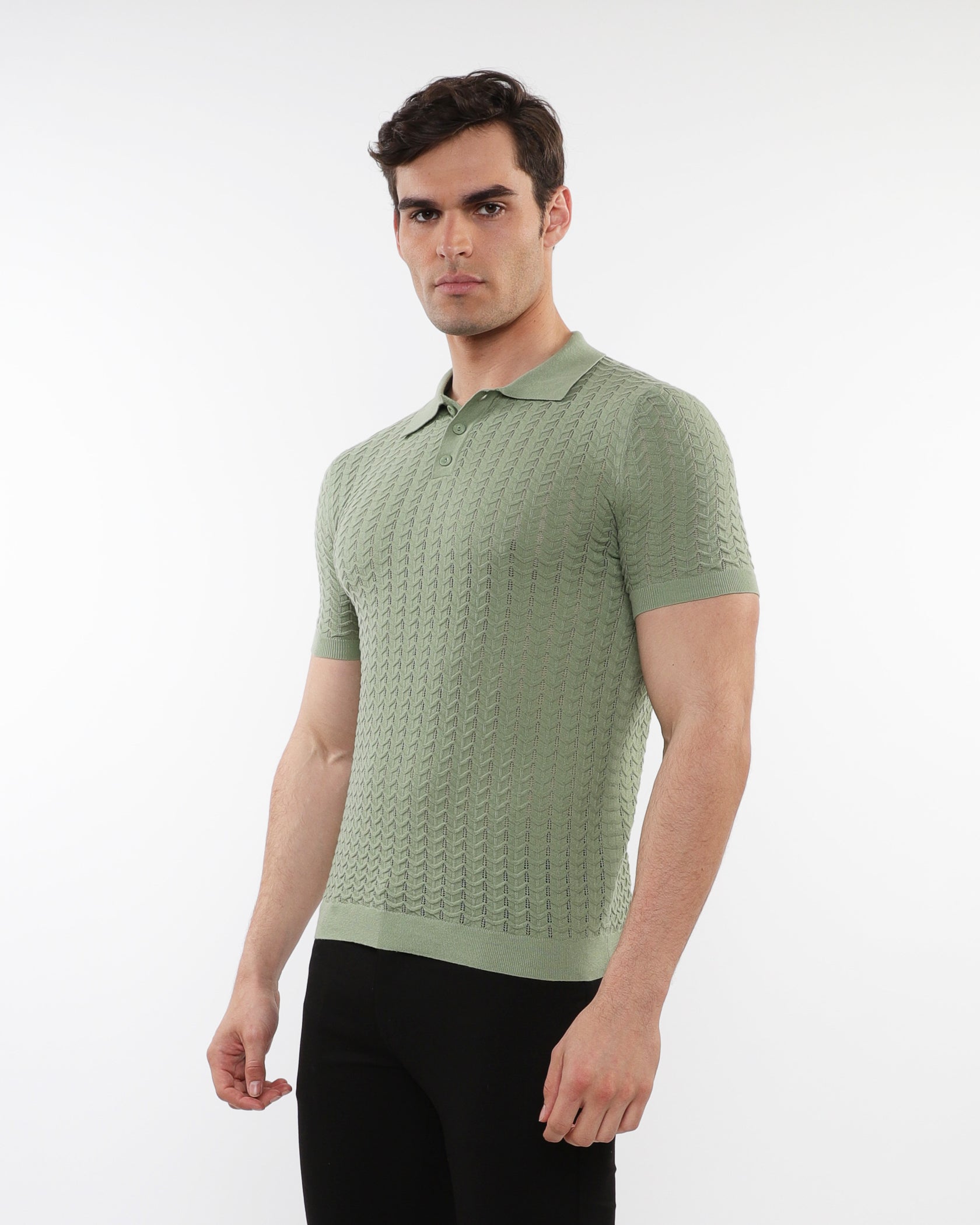 STRAW TEXTURED CHEVRON 3-BUTTON COTTON KNITTED POLO PM-16236