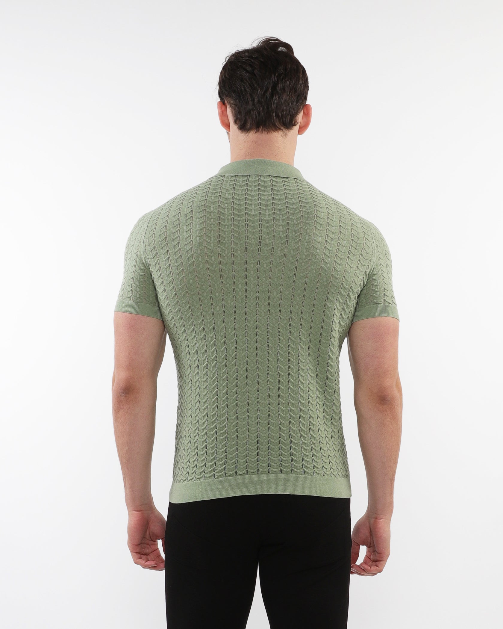 STRAW TEXTURED CHEVRON 3-BUTTON COTTON KNITTED POLO PM-16236