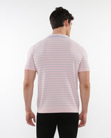 PINK/SMOKE OPEN COLLAR TEXTURED STRIPE SILK TENCEL KNIT POLO PM-16314